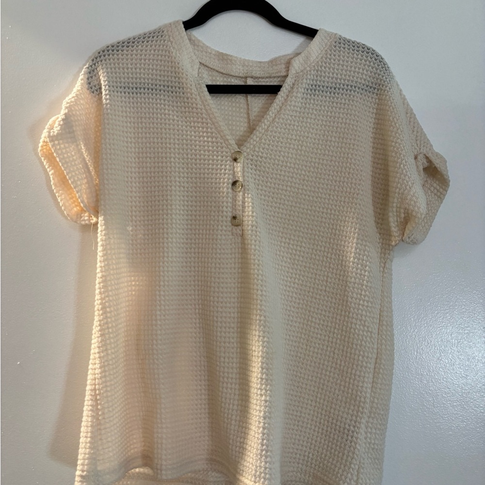 Cream V-Neck Buttoned Women's Top